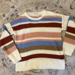 Hem & Thread Cream Colorful Crew Neck Sweater Size L